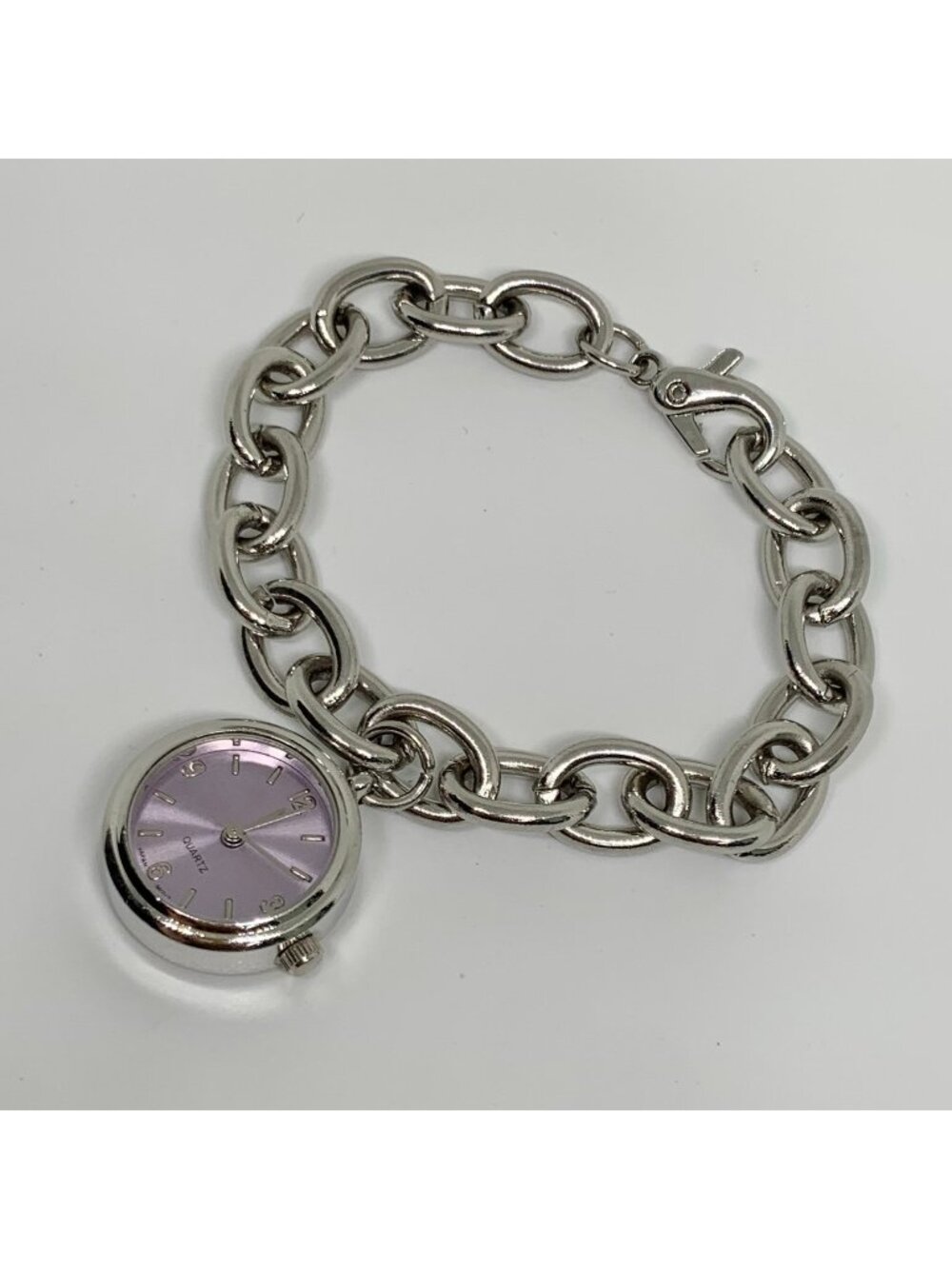 Silver tone quartz analog women’s watch 22mm purple dial up to 6.5” running